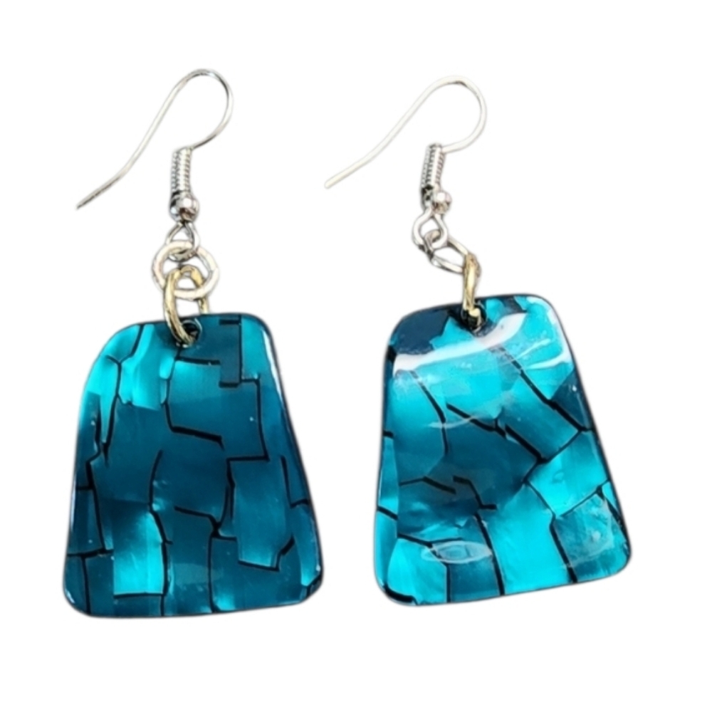 Teal Mosaic Dangle Earrings